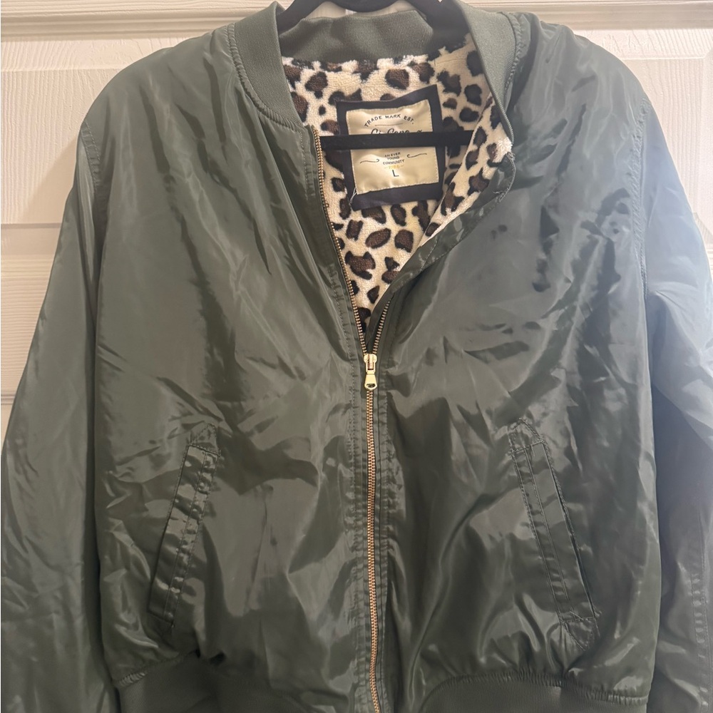 Ci Sono Olive Bomber Jacket with Leopard Lining
